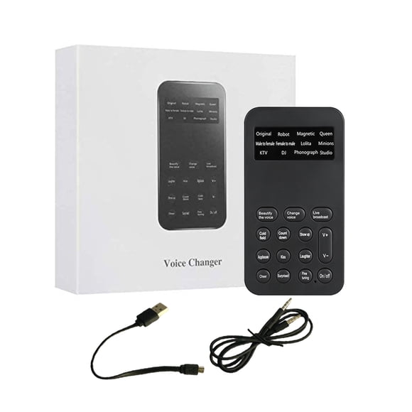Cateissary Cambiador de voz Máquina de cambio de sonido Micrófono de mano Convertidor de voz con efecto de sonido Cables de audio/vídeo