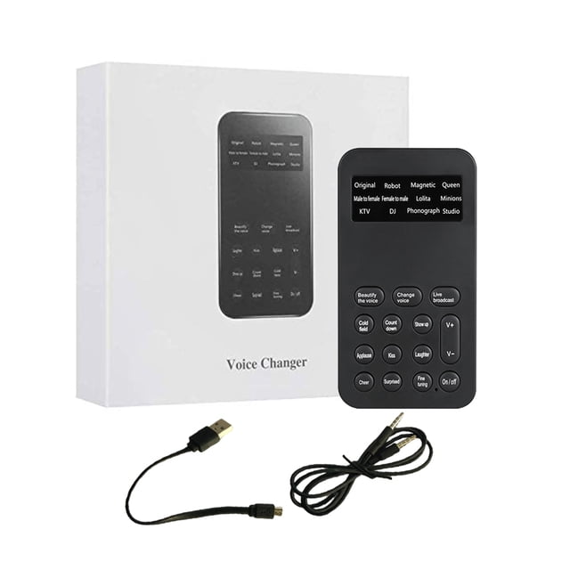 Cateissary Cambiador de voz Máquina de cambio de sonido Micrófono de mano Convertidor de voz con efecto de sonido Cables de audio/vídeo