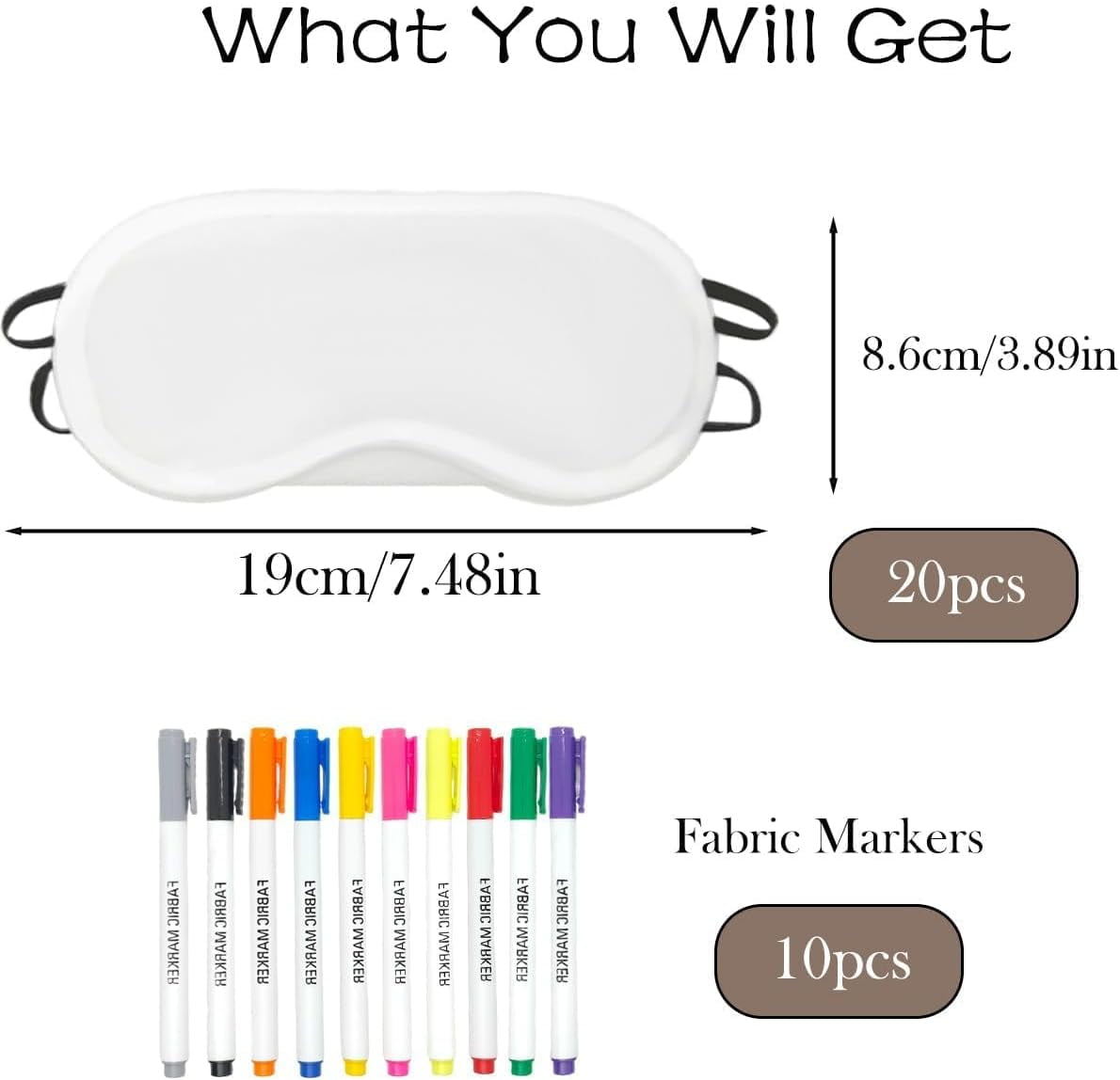 Yoqb 30 PCS Sleep Eye Mask Sleepover Party Supplies, 20 PCS White Sleep Mask with 10 PCS Fabric Marker Pens Shade Blindfold Eye Covering for Sleeping Travel Team Game Party SupplyA108