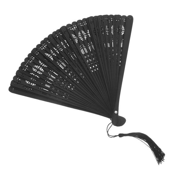 OULII Vintage Style Black Handheld Accordion Fan for Women, Photography Prop and Accessory, 1 Pack