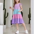 thumbnail image 4 of Lutiedan Girls Summer Dresses Ruffled Sleeve Casual Holiday Skate Twirl Dress Color Block Smocked Elastic Waist Tiered Midi Dress for 4-14 Years, 4 of 8