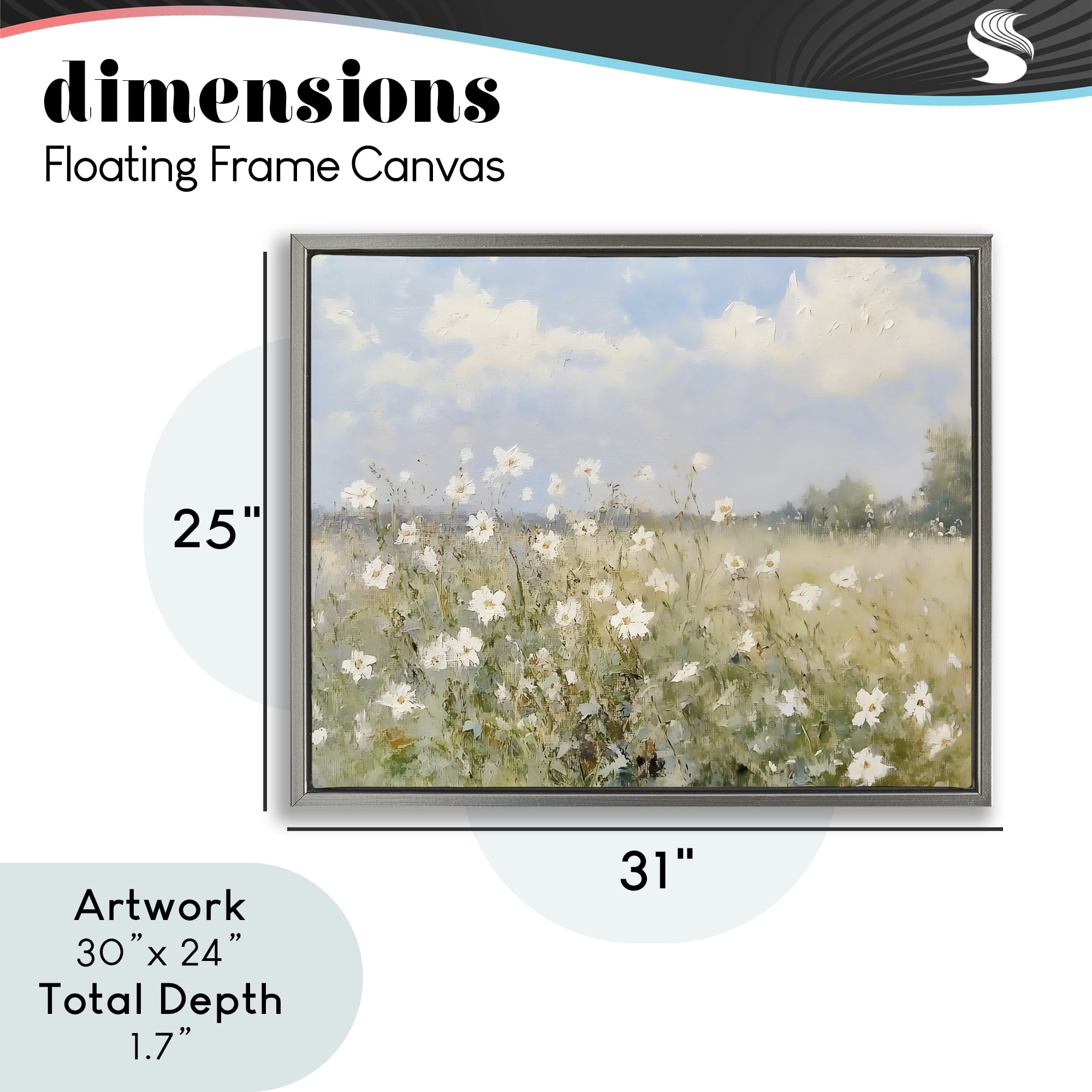 Stupell Industries Neutral Wildflower Field in Bloom Gray Framed Floater Canvas Wall Art, design by LSR Design Studio