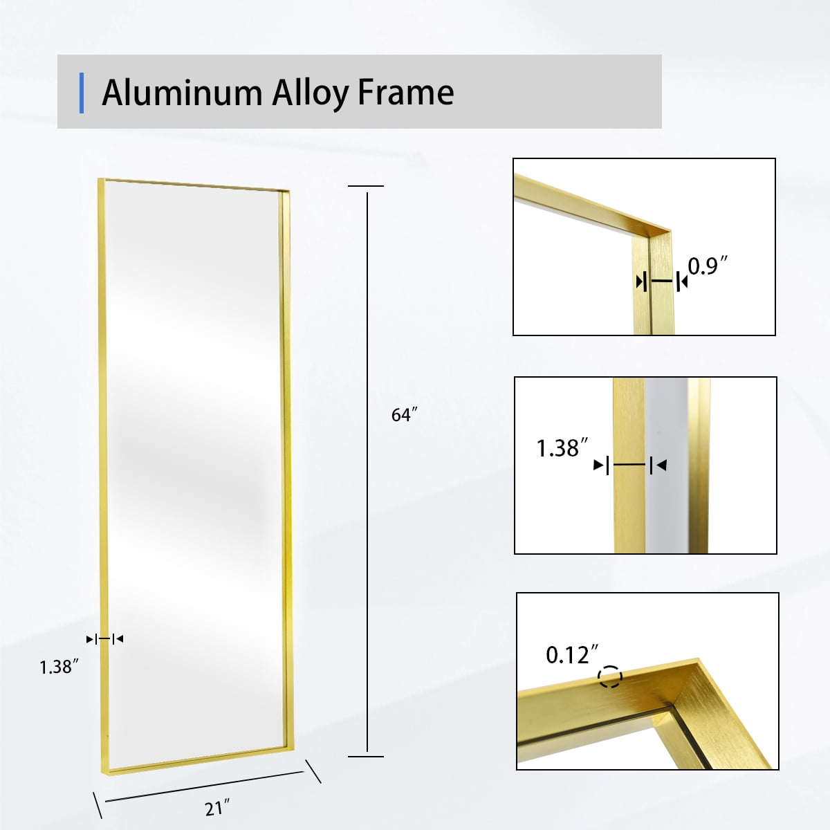 Gleamira 21"x64" Rectangular Full Length Mirror Floor Standing Mirror with Deep Frame, Gold