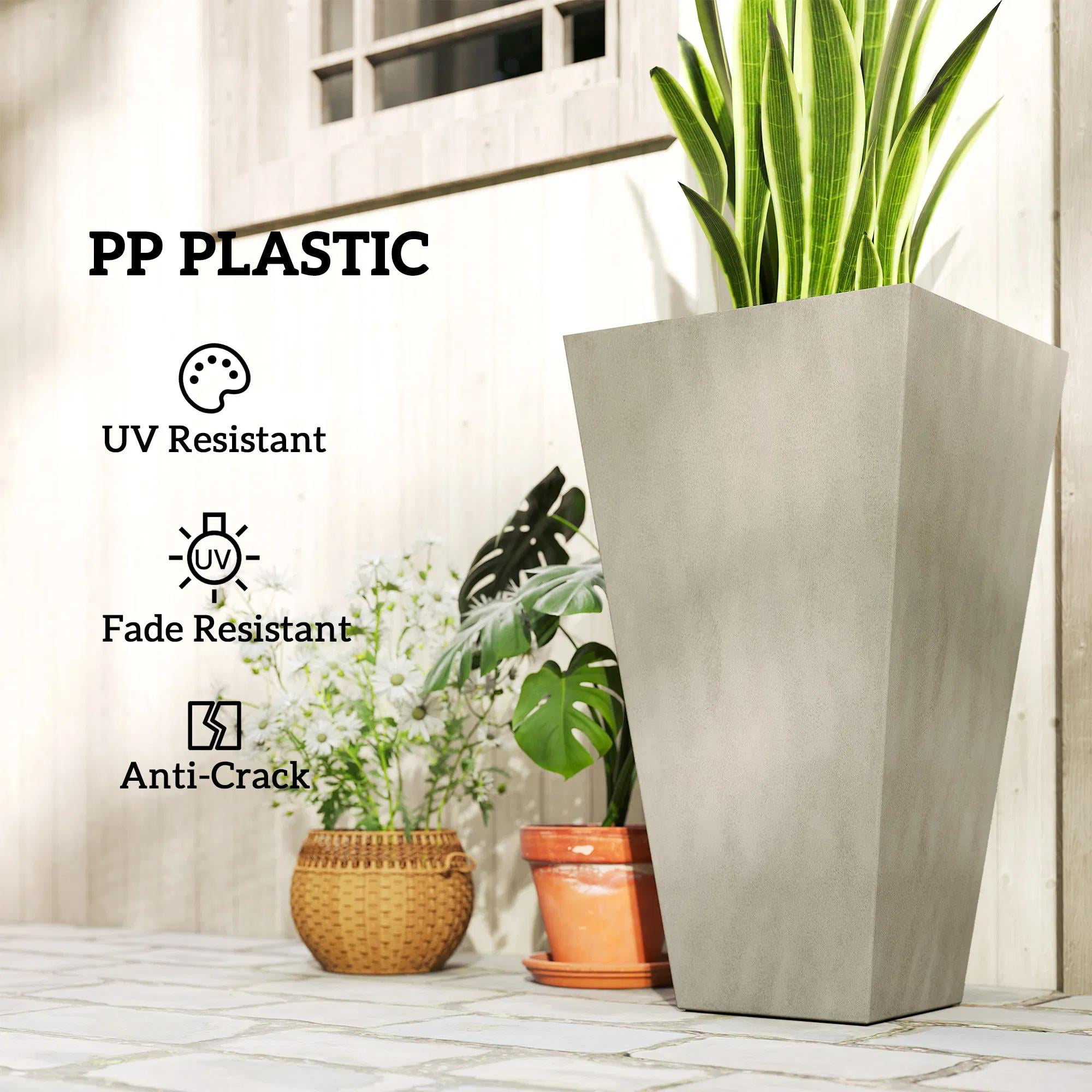 Set of 3 Tall Plastic Planterswith Drainage Hole, Outdoor Flower Plant Pots, Indoor Planters for Porch Patio and Deck