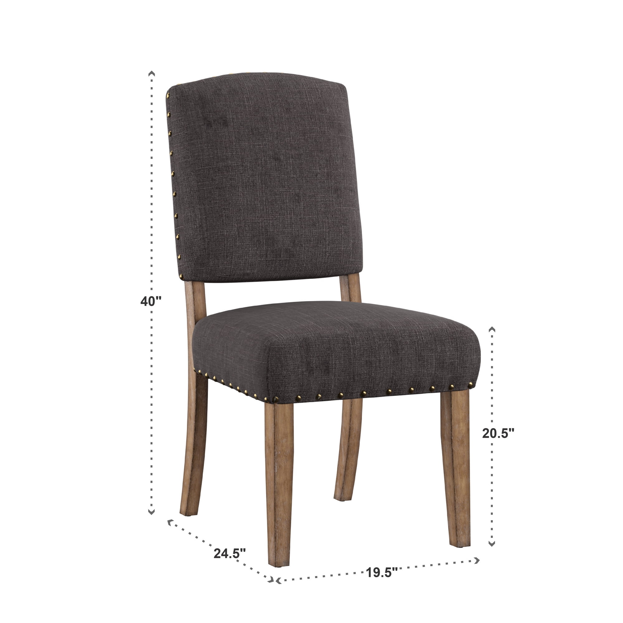 Weston Home Nailhead Upholstered and Wood Dining Chair, Set of 2, Dark Gray Linen