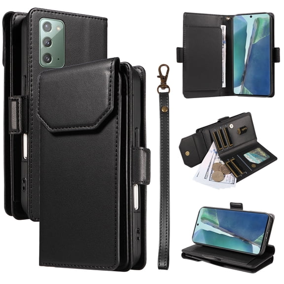 Compatible with Samsung Galaxy Note 20 Ultra Case Wallet with Strap RFID Blocking Card Holder, Multifunctional Wallet Purse Handbag Premium PU Leather Magnetic Flip Kickstand Phone Case,Black