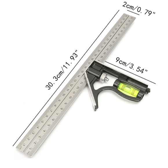 TopOne Universal 300mm Adjustable Stainless Steel Multifunctional Combination Try Square Set Right Angle Ruler