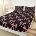 thumbnail image 3 of Feelyou Cartoon Bowknot Kids Bed Sheets, Black Pink Bow King Sheets, Dreamy Princess Style Sheet Set, Microfiber Bedroom Decor, 4-Piece, 3 of 7
