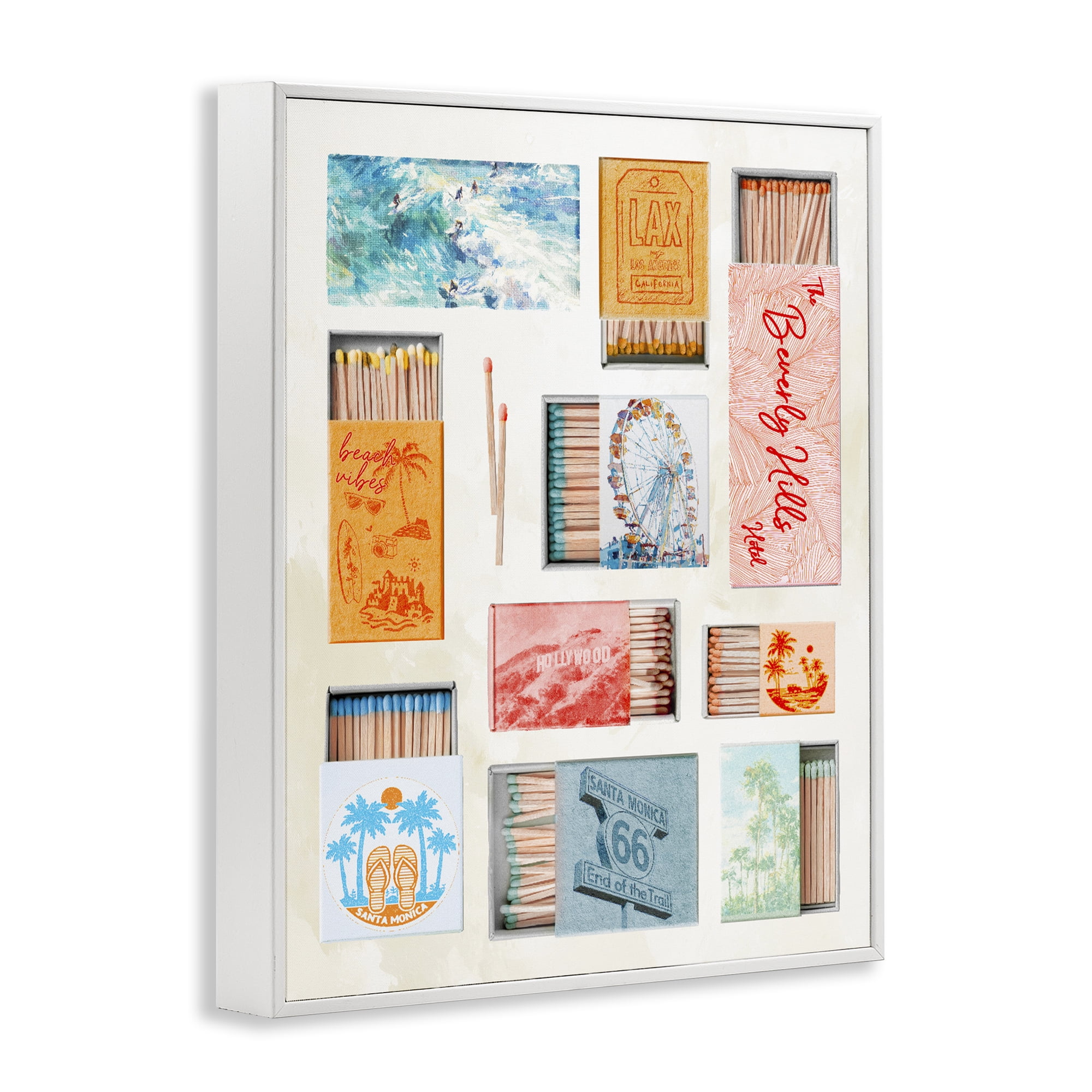 California Beach Matchboxes White Framed Giclee Art, design by Ziwei Li