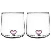 Set of 2 Love Glass Water Glasses Couple Household Cocktail Cup Wooden Step Stool Creative for Bar Espresso Cups Lovers