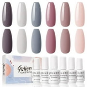 Gellen Gel Nail Polish .. Set, Nude Gray Gel .. Polish Set, Neutral Pink .. 6 Colors Soak Off .. UV Gel Nail Polish .. Home Salon Gel Manicure .. Kit