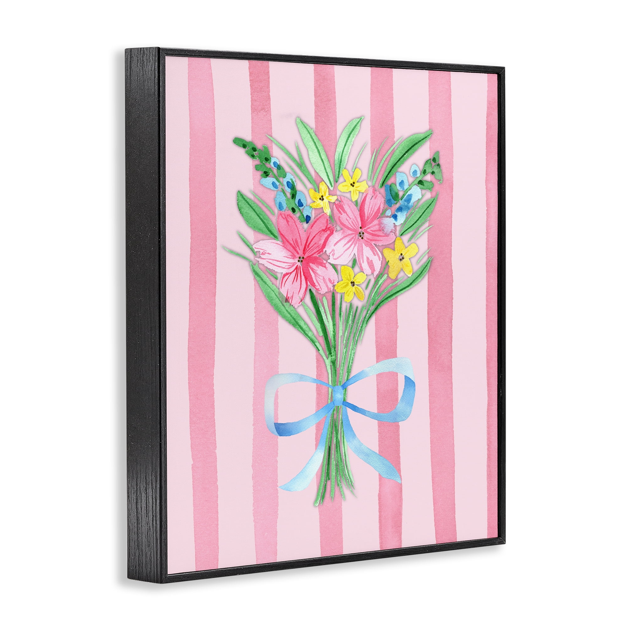 Spring Bouquet Pink & Blue Black Framed Giclee Art, design by Nina Jacobs