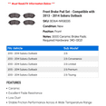 thumbnail image 2 of Front Brake Pad Set - Compatible with 2013 - 2014 Subaru Outback, 2 of 2