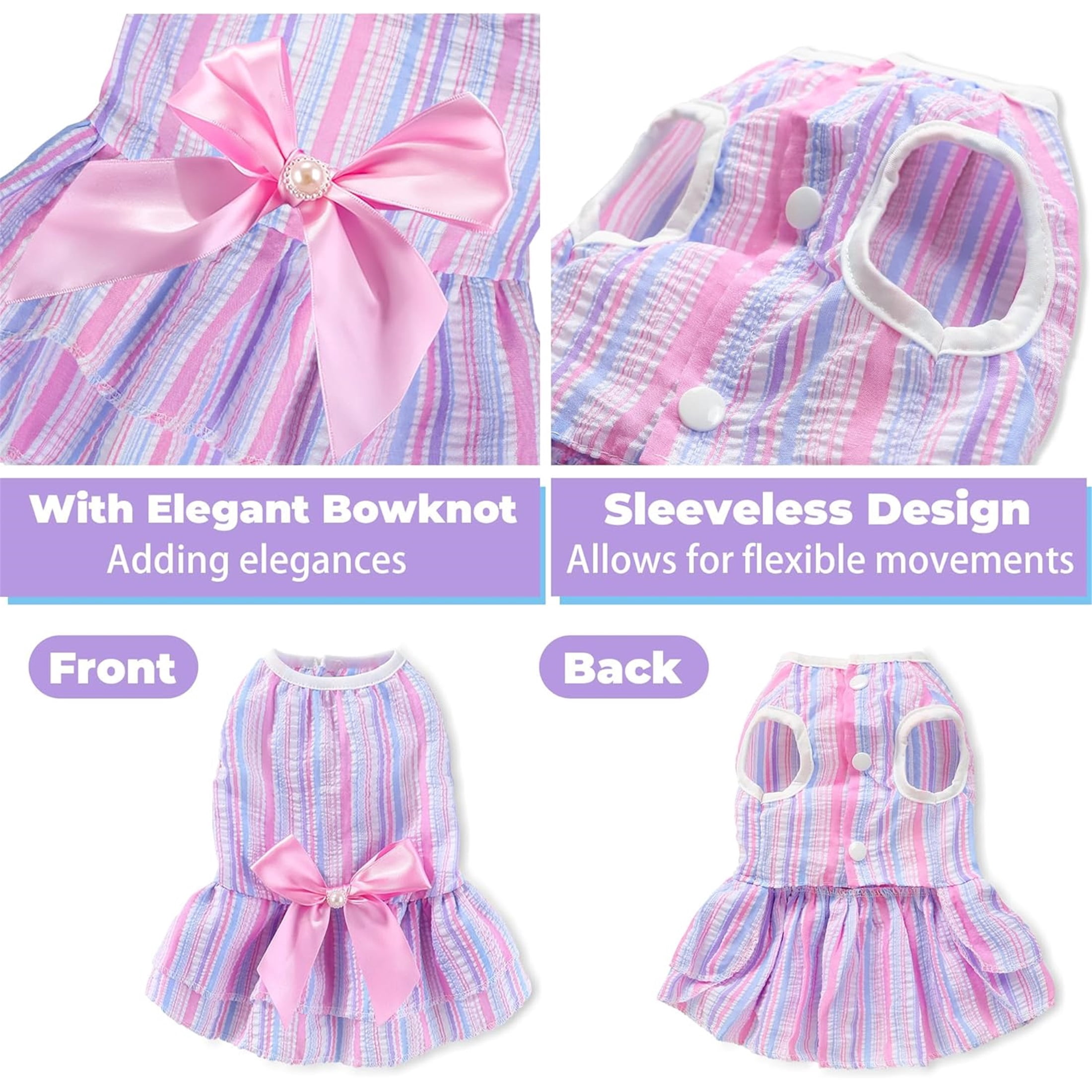 HQREA Dog Dress Cute Pet Princess Dresses with Bowknot Breathable Sweet Dog Clothes for Small Dogs Girl for Summer