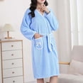 thumbnail image 6 of Kaemgyyd Robes for Women Fluffy Fuzzy V Neck Bath Robe Knee Length Bathrobe Bow Front Ladies Outfits（Sky Blue,One Size）, 6 of 7