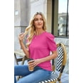 thumbnail image 4 of Wiholl Short Puff Sleeve Sweaters for Women Knit Tops 2026 Trendy Crewneck Striped T Shirts Casual Summer Blouses Pink Tshirts for Women, 4 of 8