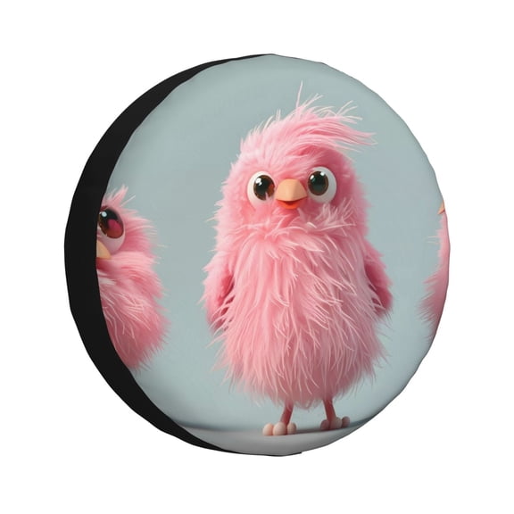 Gukieu Adorable Pink Fluffy Birds Print Car Tire Cover, Adjustable Waterproof and Dustproof Tire Protection Cover, Suitable for SUV, Truck, Van-14 inch