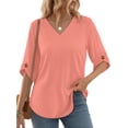 thumbnail image 2 of MOSHU V Neck Tops for Women 3/4 Length Sleeve Women Tops Casual Dressy Women Blouses Trendy Tunic Tops, 2 of 9