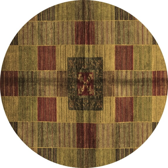 Ahgly Company Indoor Round Checkered Brown Modern Area Rugs, 3' Round