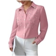 thumbnail image 3 of TaTaai Women's Loose Fit Blouse Long Sleeve Solid Color Pearl Button Collar Design Casual Office Shirt Fashion Polyester Top Gift, 3 of 6