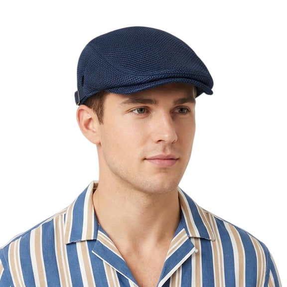 Minzimin Men Women's Beret Hat, Summer Mesh Breathable Newsboy Cap Adjustable Cabbie Hat with Buckle