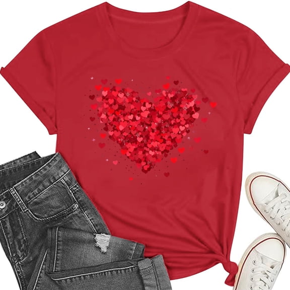 Gamivast Cute Tops for Women Valentines Day Shirts for Women Trendy Love Heart Printed Crewneck Tops Loose Casual Raglan Short Sleeve Holiday Tees Shirt Valentine's Day Outfit