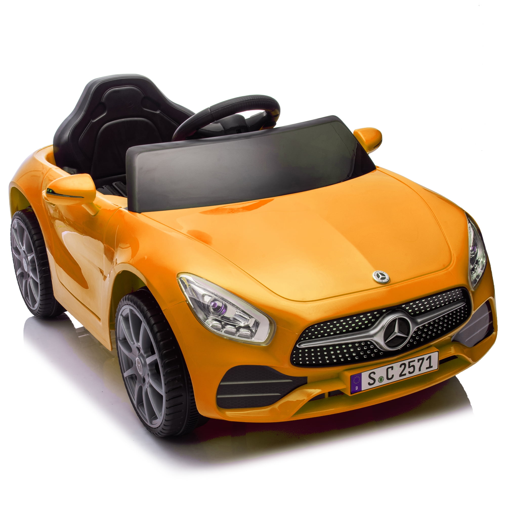 Xuanlur Licensed Benz CLS 350 12V Electric Ride on Toys with Parent Remote Control, Spring Suspension, Electric Car for Kids, Power Car Wheels with Bluetooth Music, LED Lights (Orange)