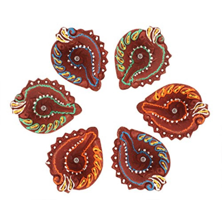 Starnk Set of 4 Handmade Decorative Diwali Clay Diyas for Diwali Decorations Terracotta Earthen Clay/Traditional Diya/New Year Gift 6.5 Inch