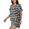thumbnail image 2 of Naloa Black Tartan Plaid Women's Short-Sleeved Pajama Set, Loungewear, Summer pajamas, Breathable Cozy - Small, 2 of 9