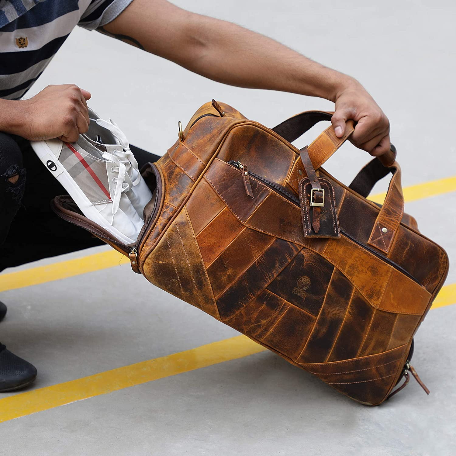 leather weekender duffel bag
