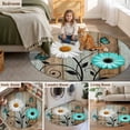 thumbnail image 6 of White Daisy Washable Round Area Rug 6 ft, Teal Flower Gray Wood Striped Butterfly Vintage Country , Soft Non Slip Rugs Stain Repellent Indoor Felt Carpet for Living Dining Room Bedroom Home Office, 6 of 9