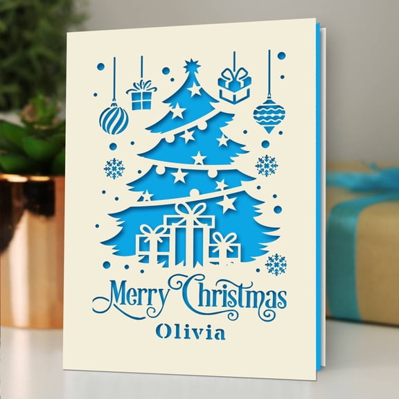 Personalized Name Christmas Card Merry Christmas Papercut Greeting Card with Envelope Novelty Gift for Family Friends