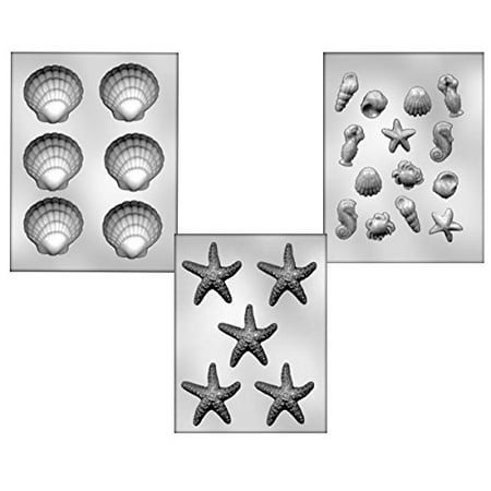 Tartlet Shells - 3 Chocolate Molds: 3 Inch Shells, 3 Inch Starfish and Sea Creatures (Bundle of 3 Molds)
