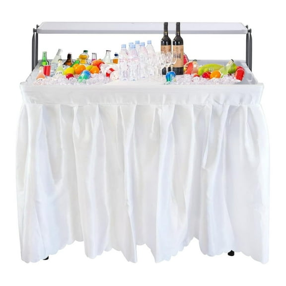 4 ft Folding Ice Table, Party Cooler, Cooler Table, Tables with Drain, Party Tables, with Matching Skirt, Storage Shelf (White)
