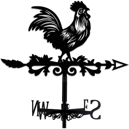 Rooster Metal Weather Vane Black Rooster Weathervane Chick Wind Vane Pure Hand Finished Rooster Iron Direction Sign Roof Garden Outdoor Farmhouse Decor 35CMx27CM