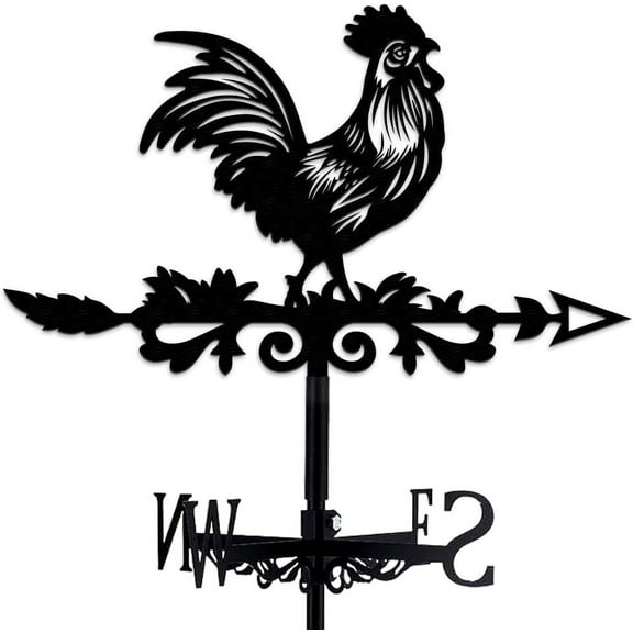 Rooster Metal Weather Vane Black Rooster Weathervane Chick Wind Vane Pure Hand Finished Rooster Iron Direction Sign Roof Garden Outdoor Farmhouse Decor 35CMx27CM