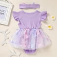 thumbnail image 4 of ZEHJUHAN Girl's "ONE" Birthday Princess Dress Set: Ribbed Knit Tulle Romper with Headband, Sequin & Ruffle Detail Purple，12-18M(100), 4 of 7