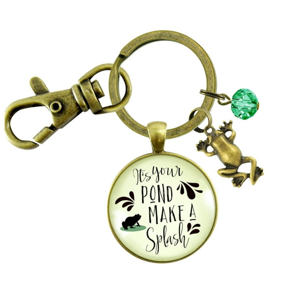 Frog Gutsy Goodness Bronze Keychain It's Your Pond Make A Splash Success Life Quote Jewelry For Women