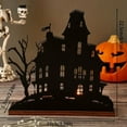 thumbnail image 3 of Halloween Decor - Wooden Decorative Ornaments - Ornaments - Halloween Candle Holder Wooden Witch Horseman Statue Candlestick Wood Silhouette Sculpture Table Desk Decor for Home Room Halloween Party, 3 of 6