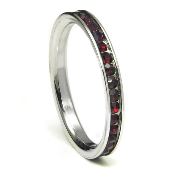 316L Stainless Steel Garnet Red Cubic Zirconia CZ Eternity Wedding 3MM Band Ring Sz 7
