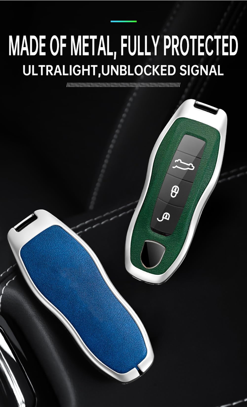 Smart Remote Key Fob Holder Fit for Porsche Metal Car Key Cover TPU Leather Key Jacket for Boxster Cayenne Panamera Cayman Macan Carrera 911 991