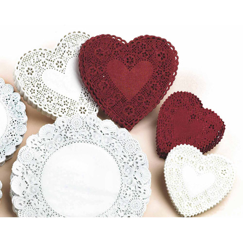 HeartShaped Paper Lace Doilies, 4", Pack of 100, Red