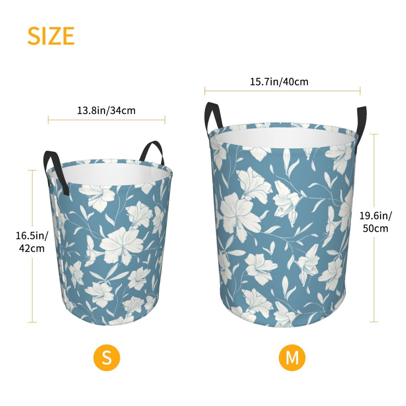 Large Laundry Basket with Handles - Lilies Flowers Light Blue Kids Baby Dirty Clothes Laundry Hamper for Bedroom Aesthetic