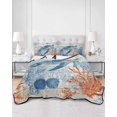 thumbnail image 2 of Quilts Full Size Bedding Set, Sea Turtle Coastal Lightweight Quilted Comforter, Blue Red Summer Beach Coral Nautical Wood Soft Bedspread Coverlet with Pillow Covers for All Season, 78" x 90", 2 of 7