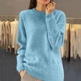 thumbnail image 2 of ManxiVoo Women's Round Neck Knit Sweater with Floral Crochet Design Vintage Style Pullover Top S Size Light Blue, 2 of 9