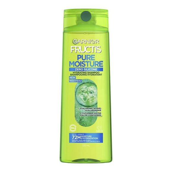 Garnier Fructis Pure Moisture Hydrating Shampoo for Dry Hair and Dry Scalp, Up to 72H Hydration, with Hyaluronic Acid and Cucumber Water - 370ml, Up to 72H of moisture