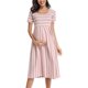 thumbnail image 1 of Lucakuins - Vestido de verano para mujer, informal, para embarazo, manga corta, cuello redondo, floral/rayado, para baby shower Lucakuins  moda, 1 of 7
