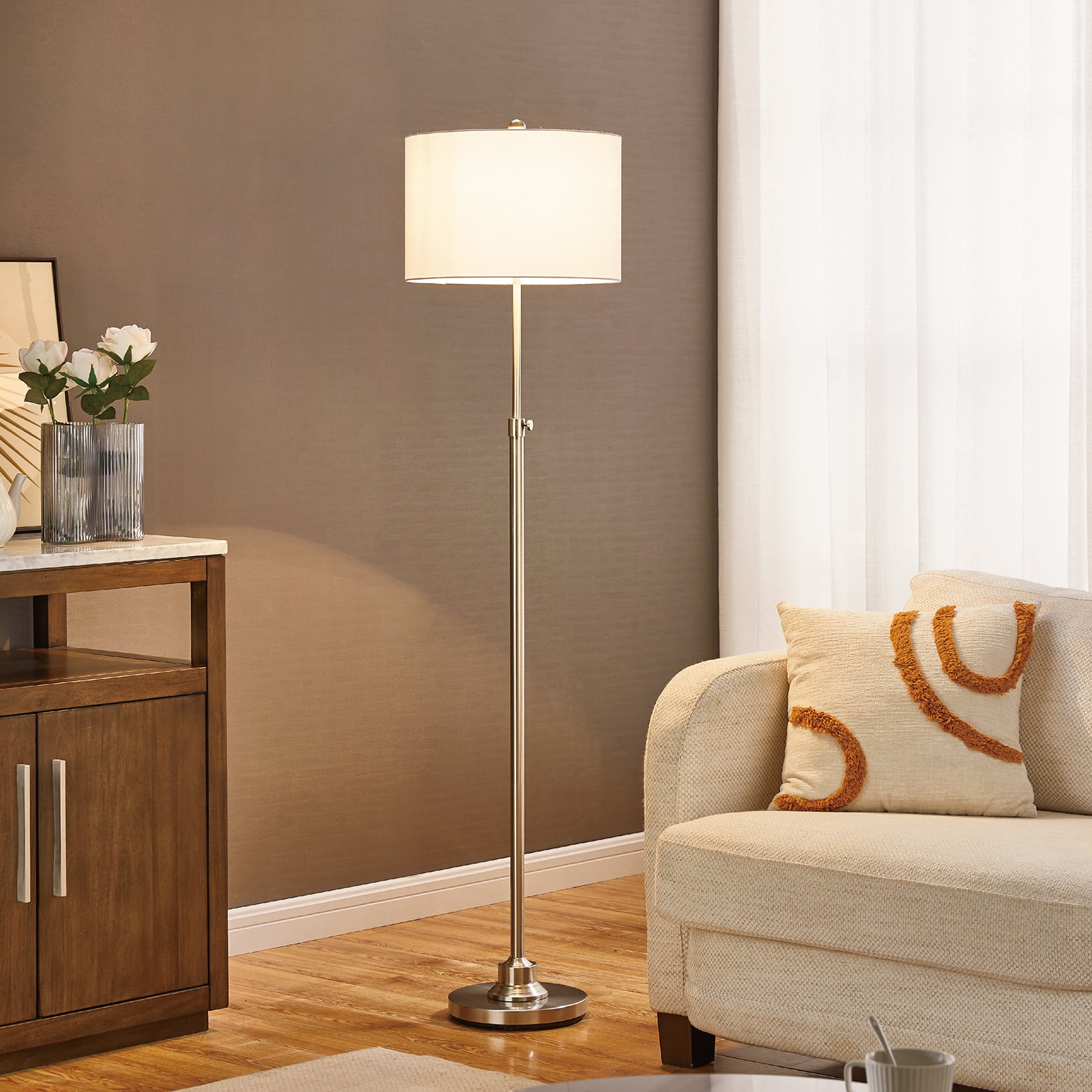 Kyrid 63" Adjustable Metal Floor Lamp for Bedroom Living Room Standing Lamp with White Linen Shade