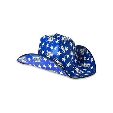 Bud Light Beer Stars Cardboard Cowboy Hat in Blue, Adult Unisex Cowboy Hat, OSFM