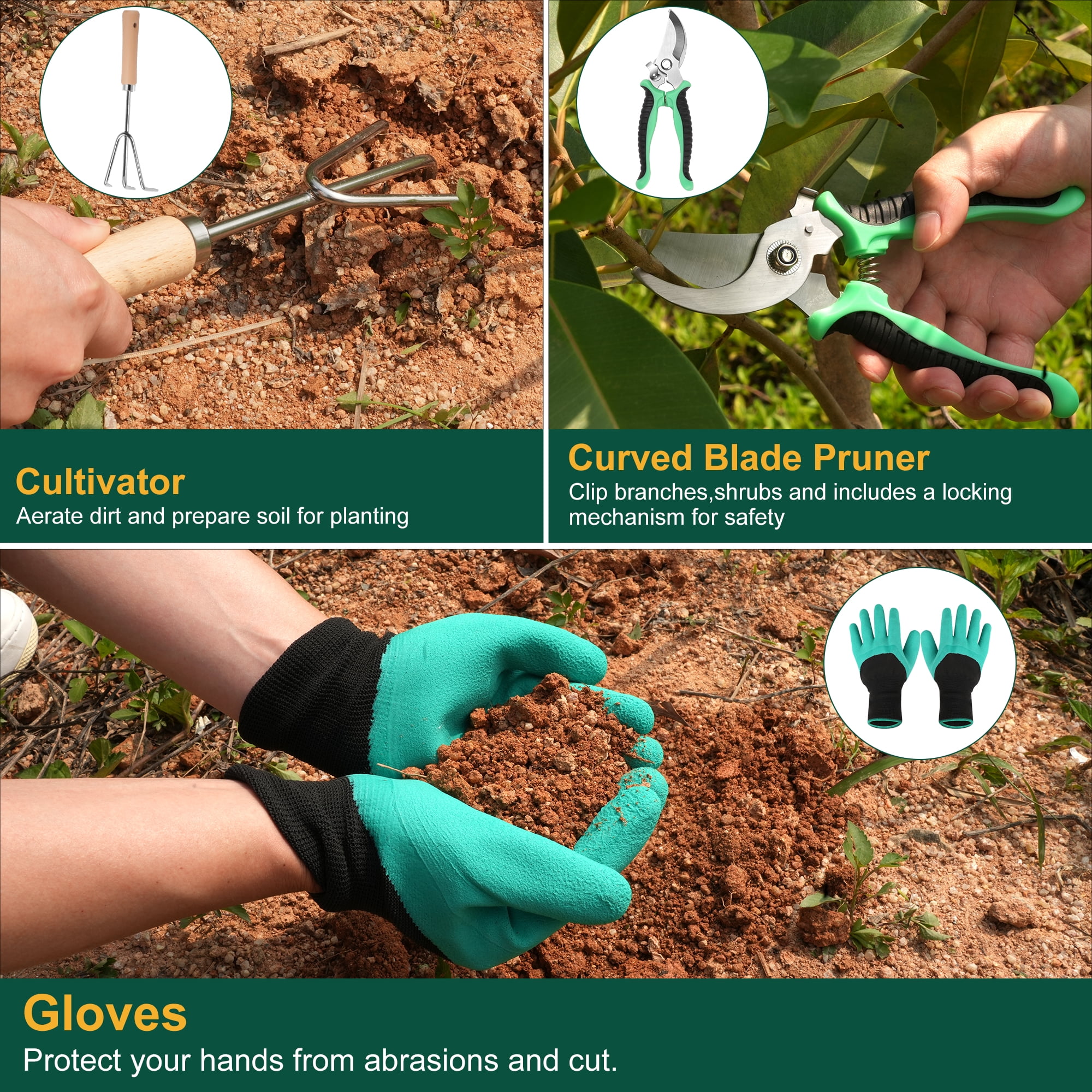Gardening Tools 9 Piece Heavy Duty Gardening Hand Tools with Fashion and Durable Garden Tools Organizer Handbag,Rust-Proof Garden Tool Set, Ideal Gardening Gifts for Women